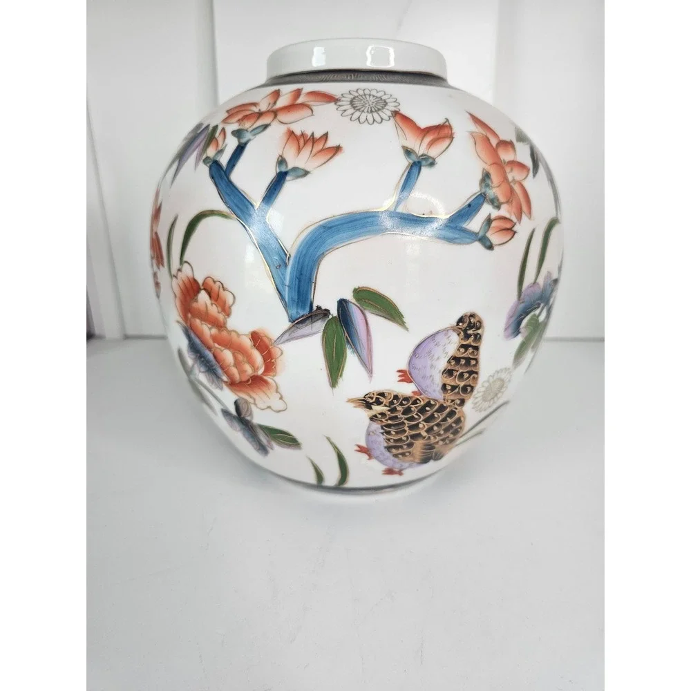 Vtg‎ Ginger Jar Gold Bird Vase Floral 100% Hand Made in China (no lid) Medium